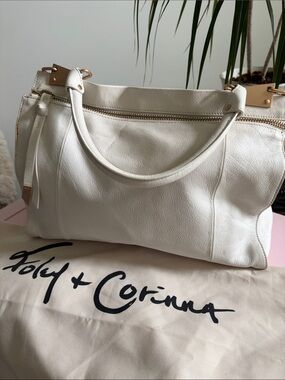 Foley + Corinna Cream Leather Zip-Top Tote with Gold Hardware